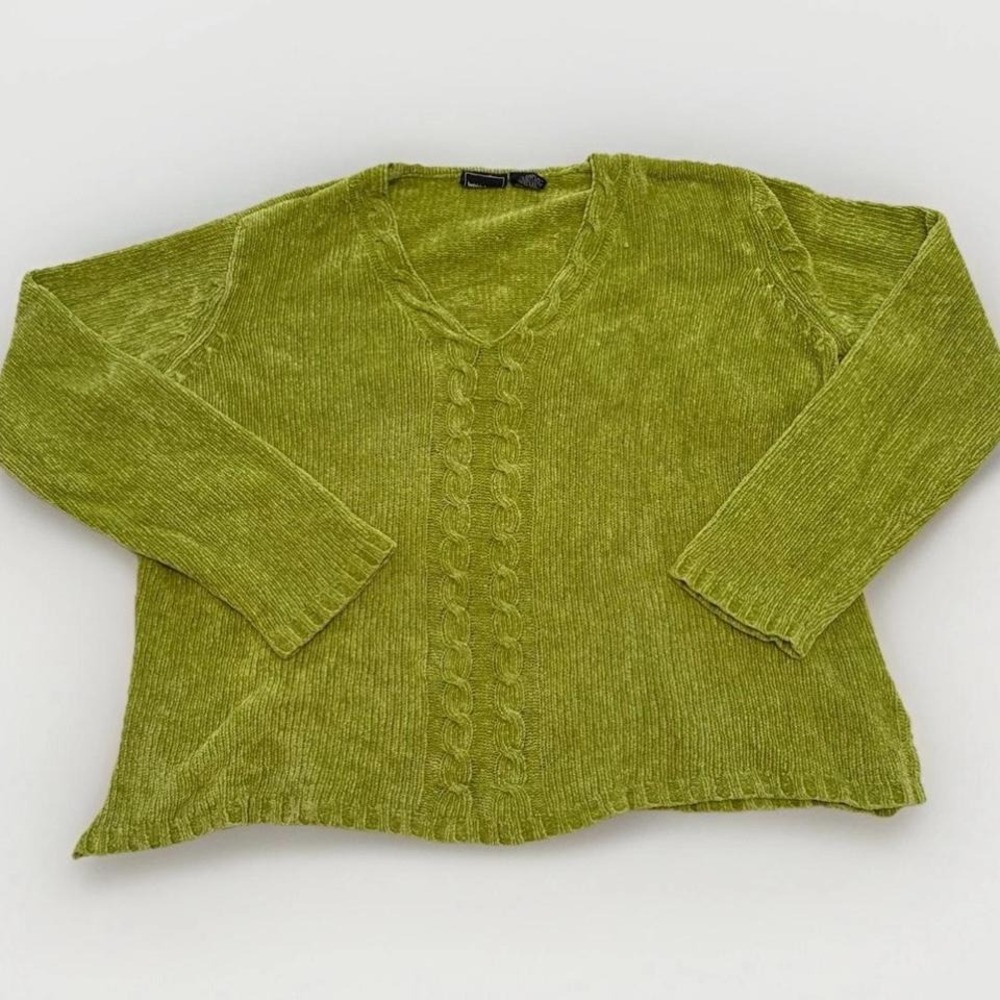 Bobbie Brooks Women's Vintage Lime Green Cable Knit Sweater-Large-Retro-Colorful